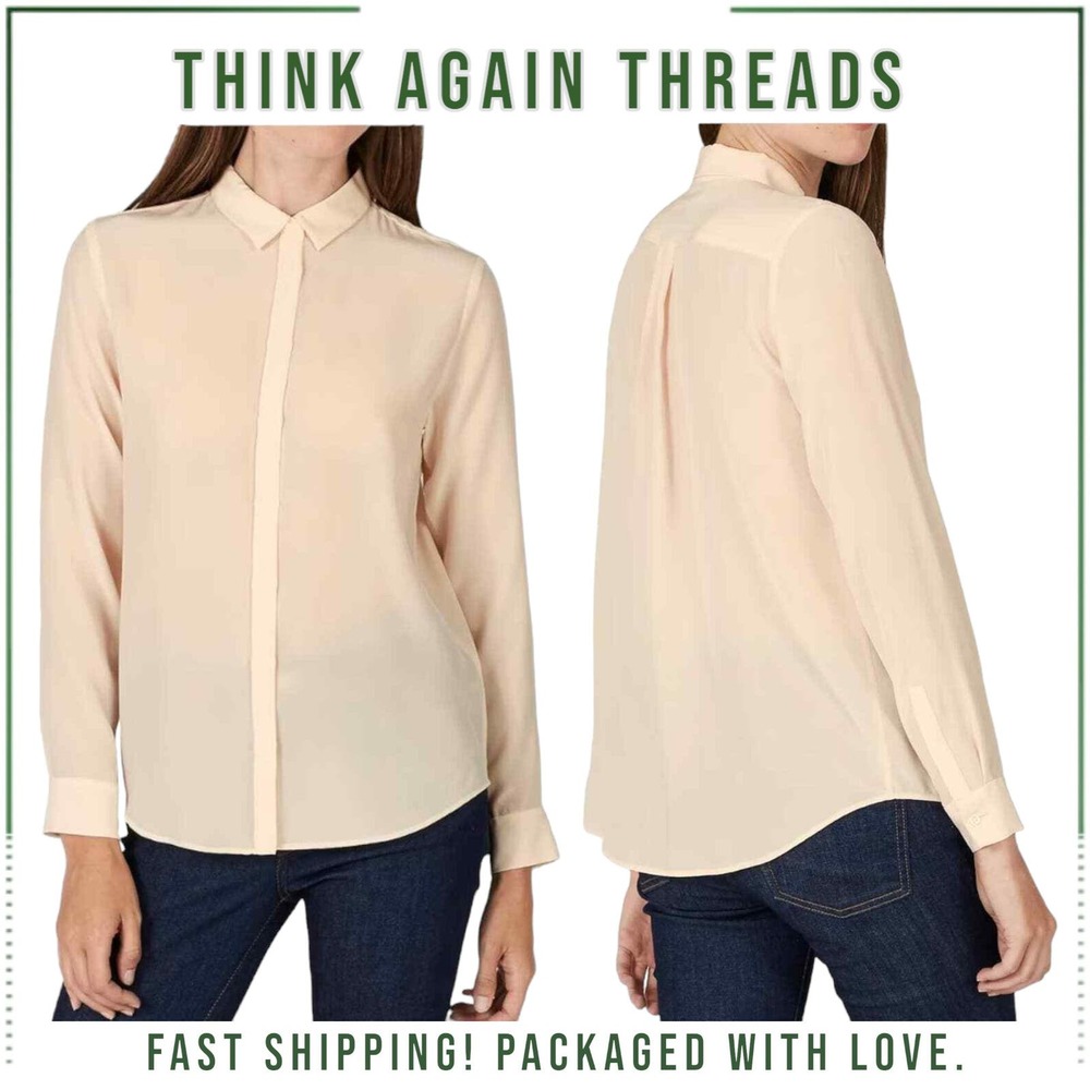 NWT Everlane The Relaxed 100% Silk Button Down Shirt Peach Size Small